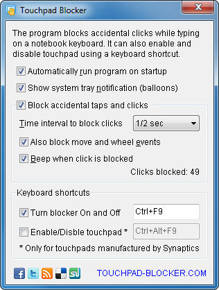 Screenshot of Touchpad Blocker that solves touchpad buttons